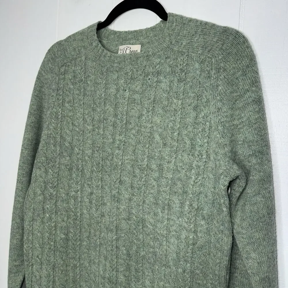 J. Crew Men’s 100% Wool Cable-Knit Crewneck Sweater Fisherman Green Size Small